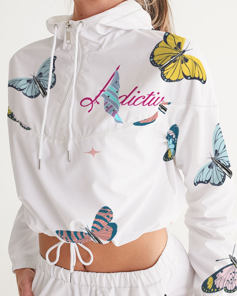 Adictiv w/ a bullet butterfly and logo Women's Cropped Windbreaker